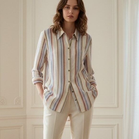 Soft Surroundings Tops - Soft Surroundings Multi Color Stripe Gauzy Button Down NWOT Top XL